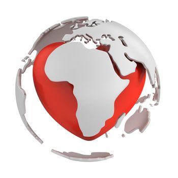 Globe with heart, Africa part isolated on white background