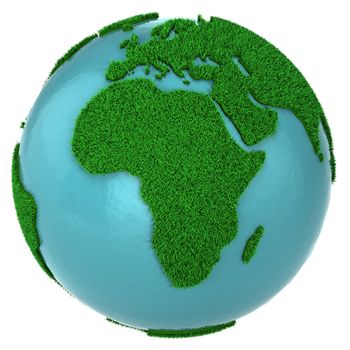 Globe of grass and water, Africa part, isolated on white background