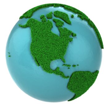Globe of grass and water, North America part, isolated on white background