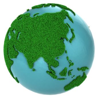 Globe of grass and water, Asia part, isolated on white background
