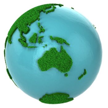 Globe of grass and water, Australia part, isolated on white background