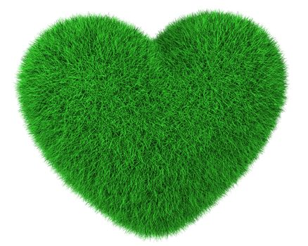 Heart made of green grass isolated on white background