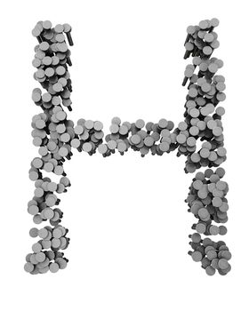 Alphabet made from hammered nails isolated on white background