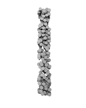 Alphabet made from hammered nails isolated on white background
