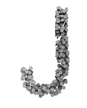 Alphabet made from hammered nails isolated on white background