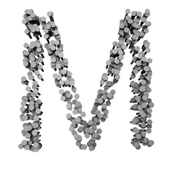 Alphabet made from hammered nails isolated on white background