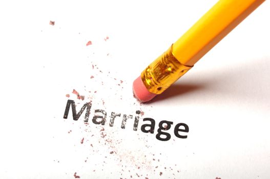 divorce concept with marriage word pencil and eraser