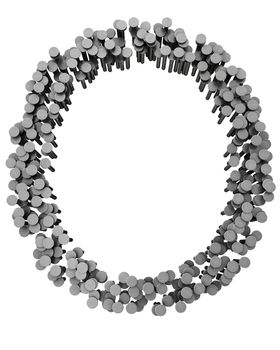Alphabet made from hammered nails isolated on white background