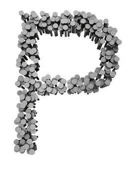 Alphabet made from hammered nails isolated on white background