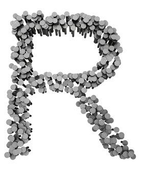 Alphabet made from hammered nails isolated on white background