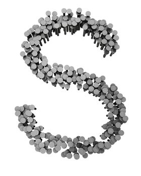 Alphabet made from hammered nails isolated on white background