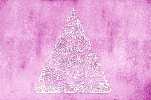 Winter Card Christmas tree illustration on pink background