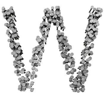 Alphabet made from hammered nails isolated on white background