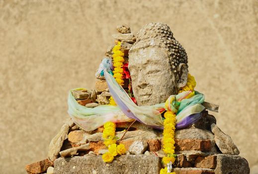 Head of Sandstone Buddha at Ruin Temple, Thailand