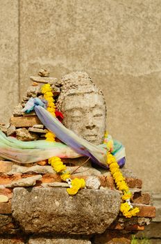 Head of Sandstone Buddha at Ruin Temple, Thailand