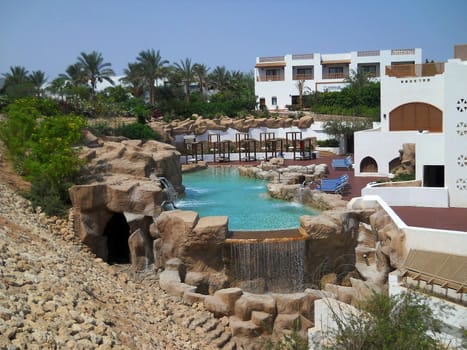 Hotel landscape, rest on the Red sea, Egypt, summer
