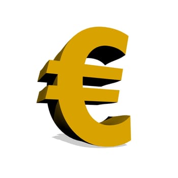 Golden symbol of euro currency in white background