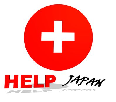 Red and black help Japan with red circle and white cross in it in white background