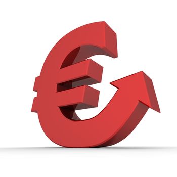 glossy red euro symbol with an arrow rising up