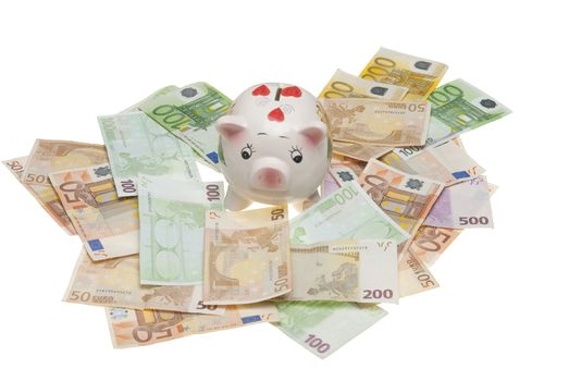 Piggy bank with Euro bills
