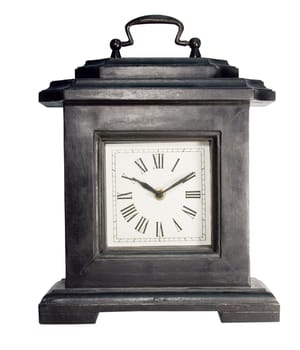 black wooden vintage mantle clock isolated over white with clipping path at original size