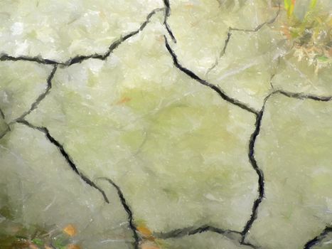 The cracks in the mud left by a dried up lake.