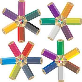 A set of color crayons against white background