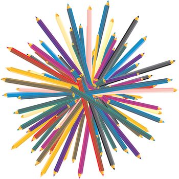 Color crayons over white background