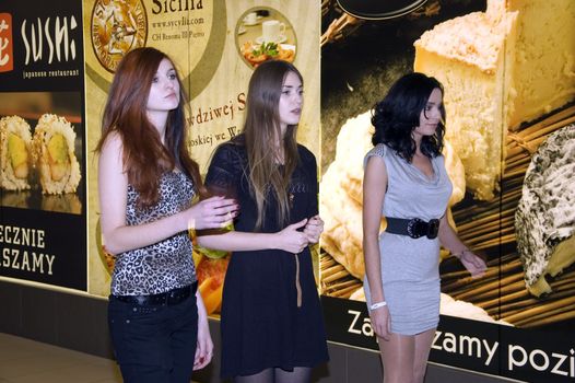 WROCLAW, POLAND - March 26: local qualification for Miss Polonia - most popular beauty pageant in Poland. Young girls practice catwalk to join competition on March 26, 2011.