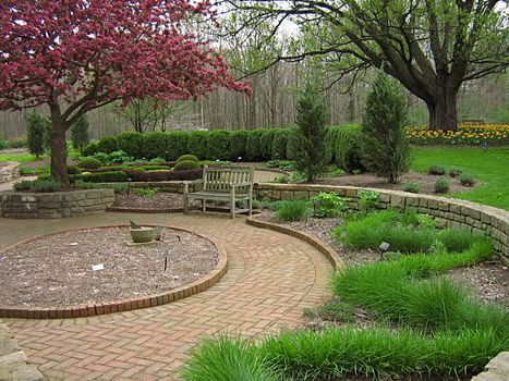 A photograph of a peaceful flower garden.