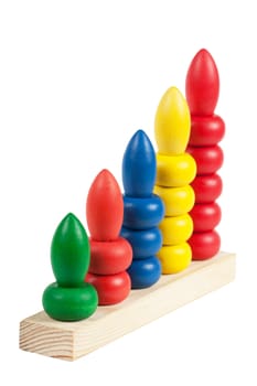 Colorful developmental toy with building blocks isolated over white. Development concept.