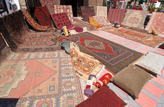 Oriental carpets at a roadside carpetshop in Turkey