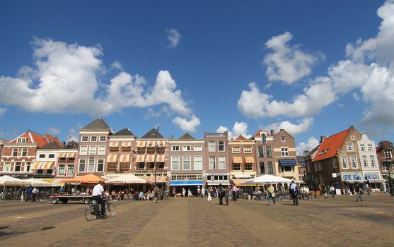 Houses on the town square of Delft, Holland