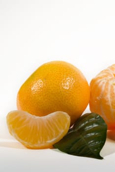 Tangerines on the white background