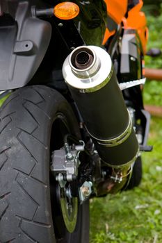Close up of the rear wheel of a motorcycle