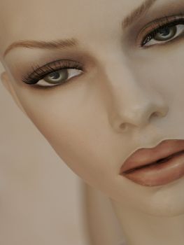 Close up of a beautiful mannequin's face.             