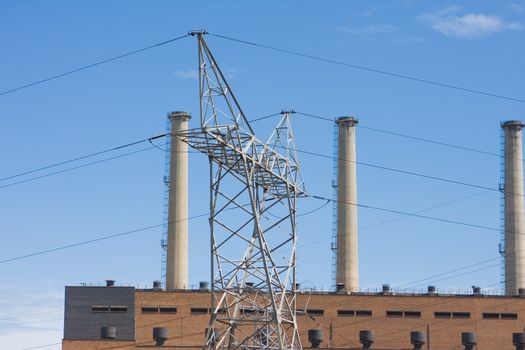 Old coal power station with smoke stacks