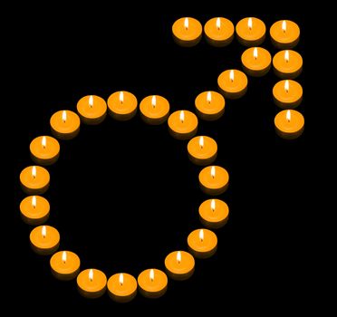 a group of burning candles forming a fiery man symbol