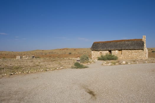 Ruins of an old Restored stone farm house in the Kalahari