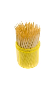 toothpicks in a yellow box isolated on the white background