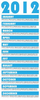 Simple blue 2012 calendar with easy to read dates