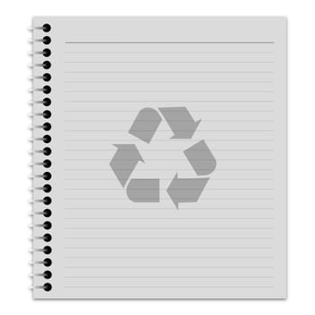 Illustration of a notepad with a recycle symbol on the front