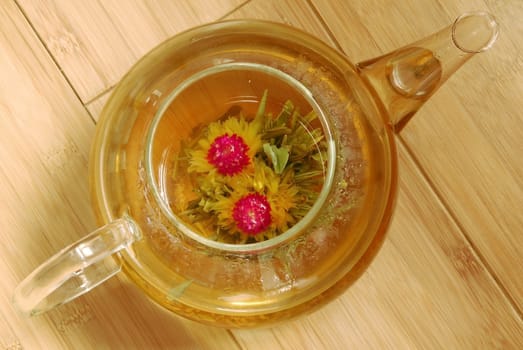 aromatic green tea flower in glass pot