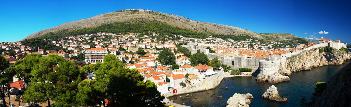 Panorama of the historic center of Dubrovnik in southern Croatia. Mediterranean historic town frequently visited by tourists.