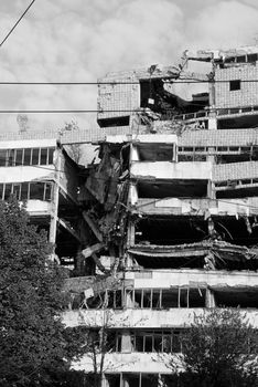 ministry of defense building in Belgrade damaged during the 1999 NATO bombing