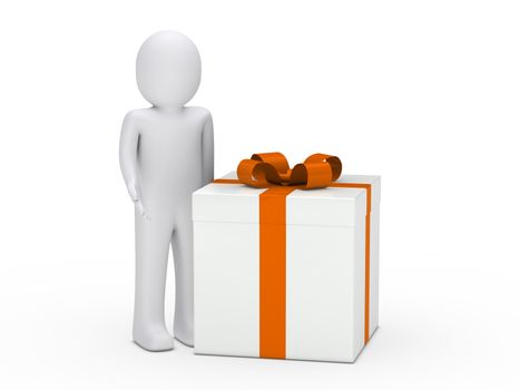 3d man stand next a gift box