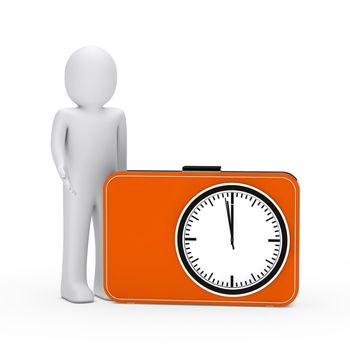 3d man standing next orange time clock