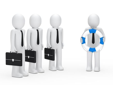 3d business men with briefcase and lifebelt
