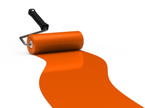 3d paint roller orange color ground white