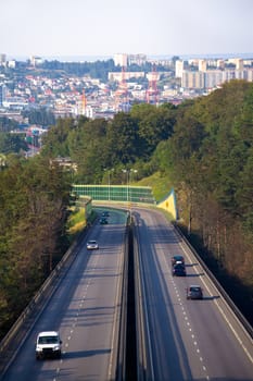 Aerial view of rush hour traffic on the motorway
